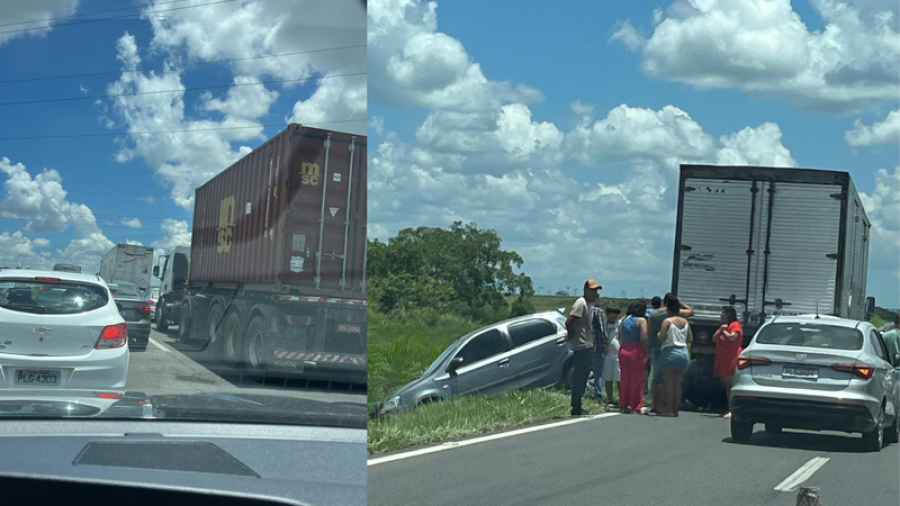 BR-324: acidente entre caminhão e três carros deixa ferido