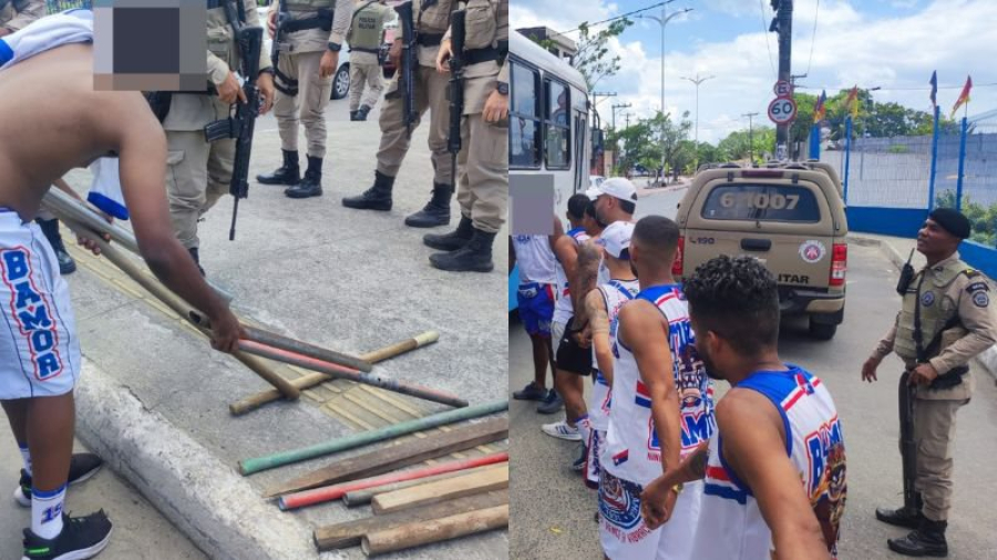 Vídeo: Membros de torcida organizada do Bahia são levados à delegacia após confusão em Salvador